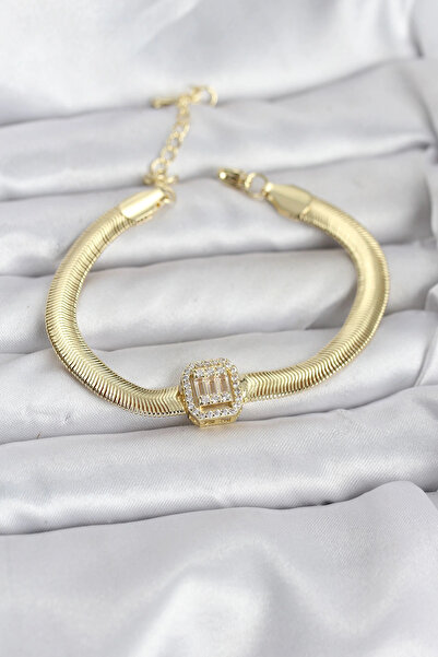 Clariss 316L Steel Gold Color Baguette Zircon Stone Snake Chain Women Bracelet