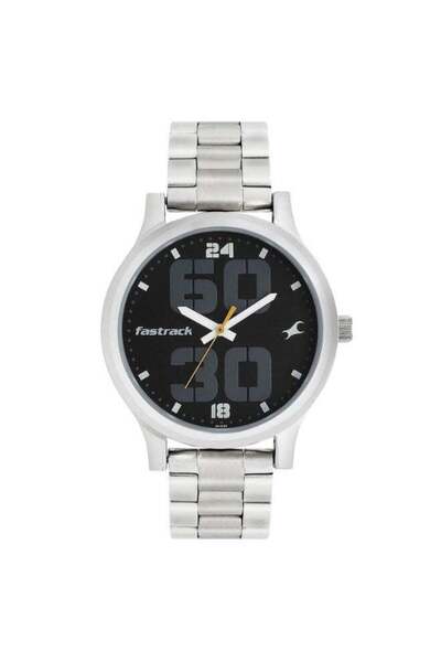 FASTRACK ساعة رجالية تناظرية كوارتز جريئة 38051SM07 - مينا أسود، ستانلس ستيل،...