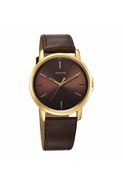 SONATA Traditional Essentials 77083YL05 Men's Watch - Brown Dial, Brown Leath...