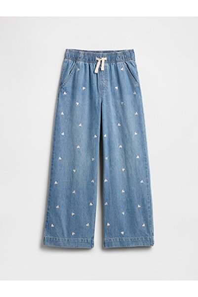 GAP Kız Çocuk Mavi High Rise Pull-On Wide-Leg Jean Pantolon