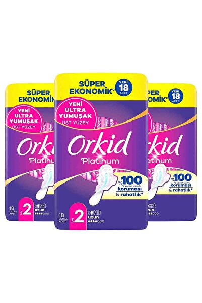 Orkid Platinum Uzun (Boy 2) 18 Adet Süper Ekonomik Hijyenik Ped x3
