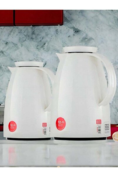 BASURRAH طقم ترمس شاي باسيرا أبيض لامع، سعة 0.5 - 1 لتر