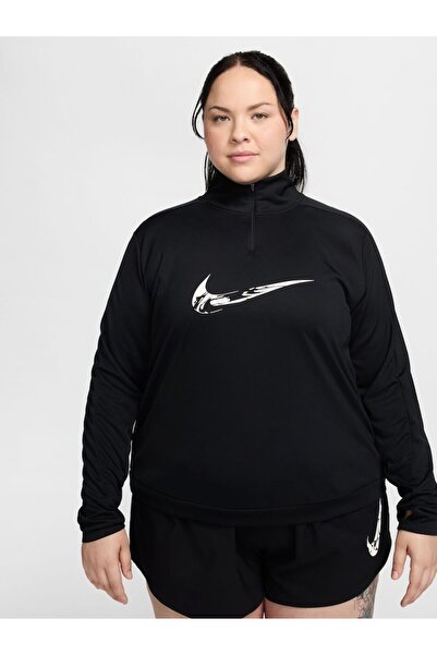 Nike Swoosh Women's Dri-FIT 1/4-Zip Mid Layer Siyah Kadın Uzun Kollu Koşu Üst