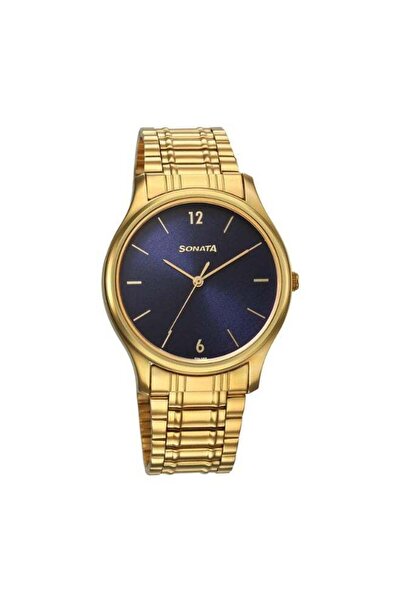 SONATA 77082YM07 Men’s Watch – Blue Dial, Gold-Tone Stainless Steel Bracelet,...