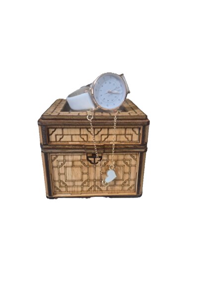 OEM Set Elegant Ceas și Brățară Inimă Alb - Cadoul Perfect! Intr-o Cutie din Lemn pentru femei si doamne