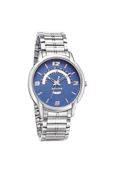 SONATA RPM Quartz Analog with Day and Date Blue Dial Metal Strap Watch for Men