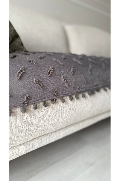 Hisar Home Bohem Pompon Tasseled Striped Pattern Sofa Cover 90X200 3-Seater Sofa Bed Cover