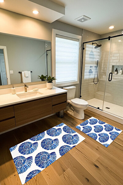 Etnik Dekor Watercolor Snail Patterned 2-Piece Digital Printing Bath Mat