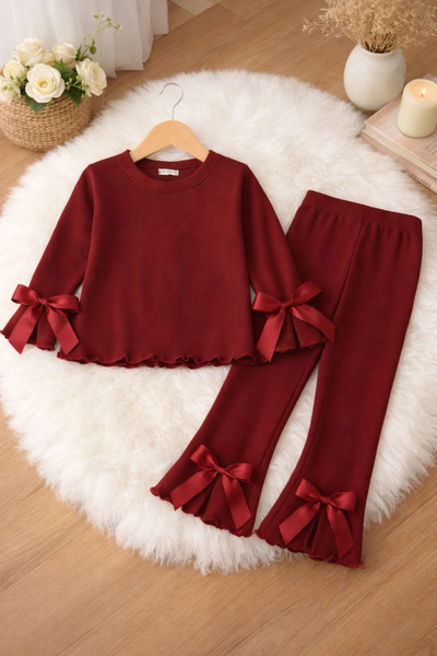 renkli diyar Girls' Top and Bottom Set with Bow Detail for Holidays, Travel, ...