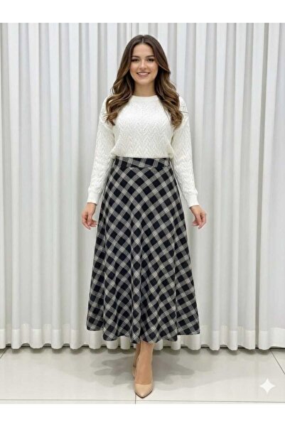 Enga Vera Fusta lungă cu model în carouri pentru femei talie înaltă A croială...