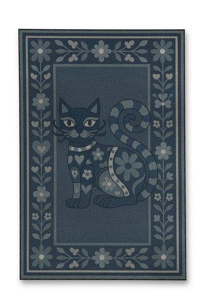 Rugs Modern Halı سجادة ديكور عصرية من MOSSO بنمط قطة بألوان أزرق ورمادي على ق...
