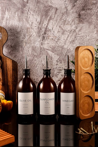TheBRo 500ml White Series Olive Oil, Sunflower Oil and Vinegar Bottle with Wo...