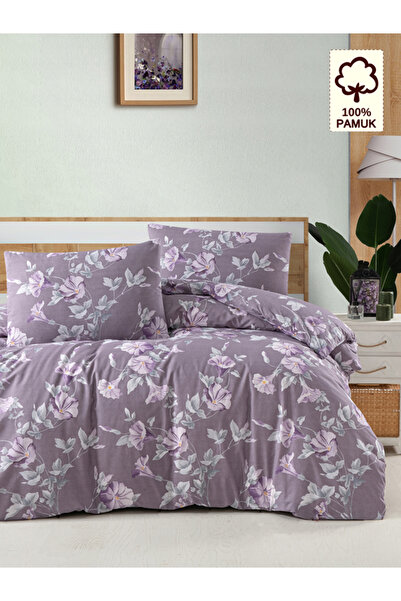 CAQQA %100 Pamuk Santino Purple Çift Kişilik Nevresim Takımı