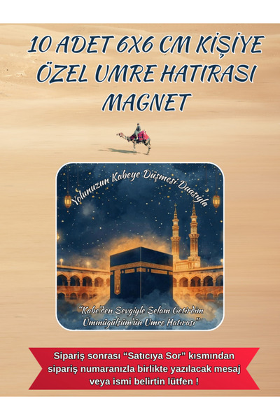 AFMİRA 10 Adet Kişiye Özel İsimli Umre Hatırası Magnet - Kabe Temalı Mevlüt ve Hac Hediyeliği (6x6cm)