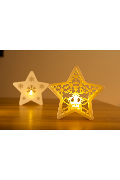 HaBu Lab زوج من الشموع المضيئة على شكل نجمة LED - نمط ندفة الثلج |   زينة طاو...