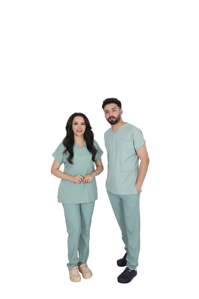 ufukscrubs بدلة طبية D/115 رمادية اللون بأكمام خفاشية للجنسين للأطباء والممرض...