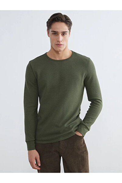 LC Waikiki Green Crew Neck Long Sleeve Men's Pajama Top