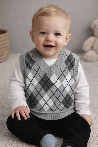 krm kerem bebe Baklava Patterned Baby Sweater