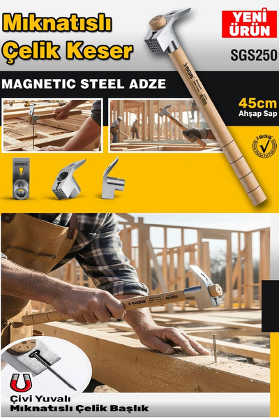 BİTERSE Çivi Sökme Yuvalı 45 Cm Ahşap Saplı Mıknatıslı Çelik Keser SGS250
