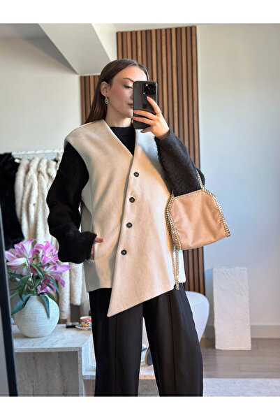 My Blog Beige Venetian Cross Button Vest - 509063