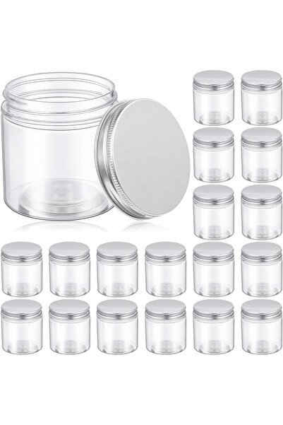 4as 4A.S 18-Piece Plastic Storage Jars Set, 140ml, Clear Design with Silver Lids