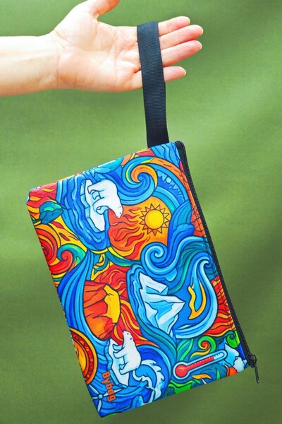 BYBAG حقيبة يد ذات طابع تدفئة الأرض، مصنوعة من قماش طارد للماء، ملونة رقمية B مطبوع 23X16CM