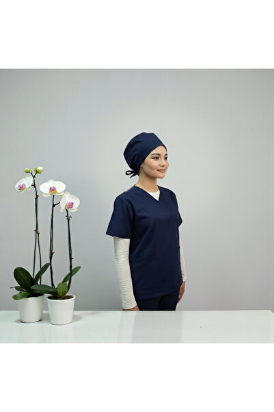 Nöşre Design Lacivert Cerrahi Bone Hemşire Bonesi Aşçı Bonesi Anne Hastane Bo...