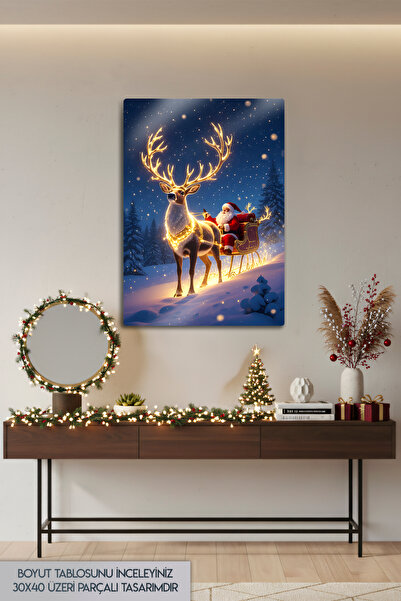 DekorHane Metal Print - Santa Claus, Deer with Car Gift Tabletop Christmas Tabletop, New Year Decorative Design