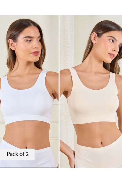 REDTAG Women White And Beige Comfort Seamless Shapewear Bra Set (Pack of 2)