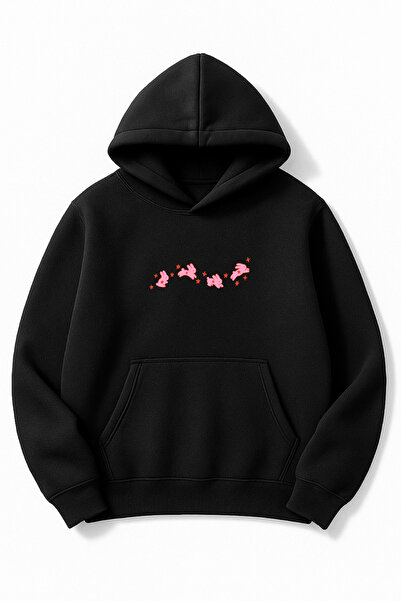 Altair Tr قصة فضفاضة سويت شيرت للجنسين على شكل أرنب مطبوع بغطاء رأس