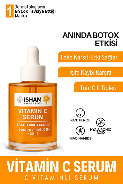 isham cosmetics Leke Karşıtı Aydınlatıcı Vitamin C Serum Ascorbic Asit, Ferul...
