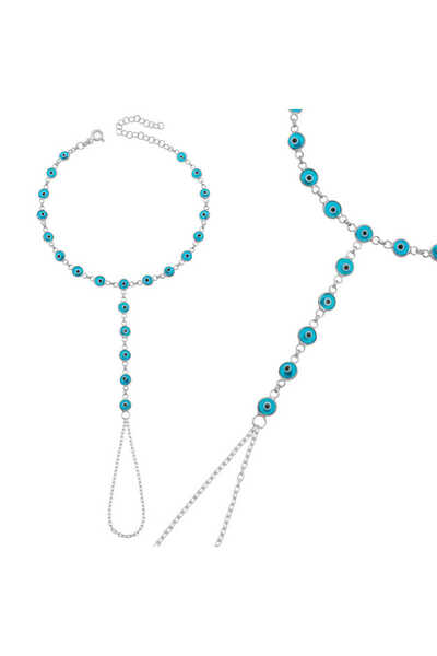 ZS DEMİR Silver Blue Evil Eye Beaded Şahmeran