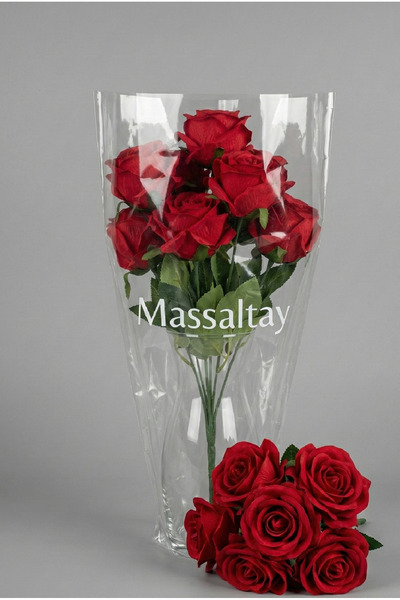 Massaltay باقة ورد مخملي مكونة من 7 قطع - ورد صناعي للزينة، هدية وزهرة للديكور