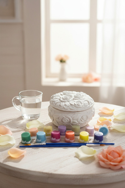 adanaçiçekliatölye ÇİÇEKLİ YUVARLAK KUTU BOYAMA SETİ