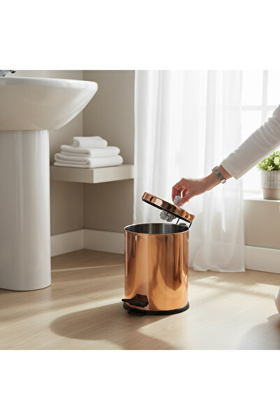 İSAOĞLU YAPI سلة مهملات نحاسية بدواسة، سلة مهملات من الفولاذ المقاوم للصدأ بلون الورد النحاسي، سلة مهملات برونزية للحمام