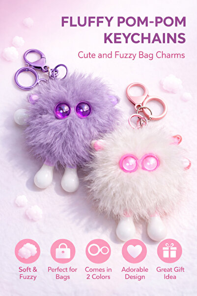 KSN CONCEPT 💖 2’Li Peluş Ponpon – Sevimli Anahtarlık & Çanta Süsü
