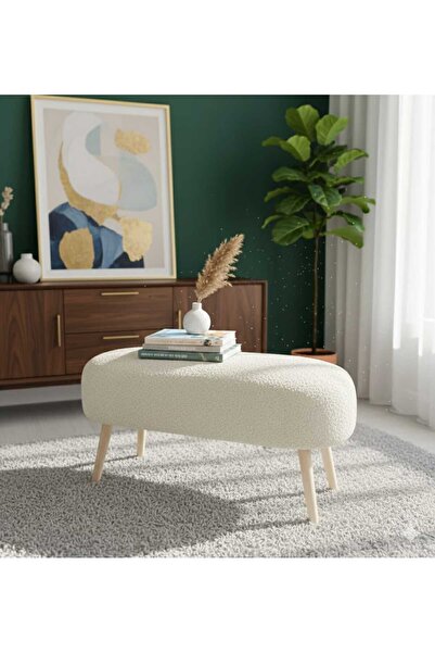 KRL Ahşap Ayaklı Geniş Oturum Alanlı Oval Benç Puf