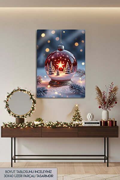 DekorHane New Year Concept Metal Print Painting, Pine Tree, Santa Claus, New Year Gift, Merry Christmas