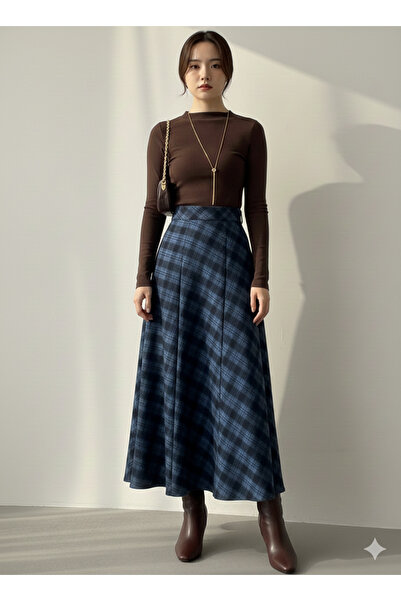 PINTORE Kadın Ekose Desenli Uzun Etek