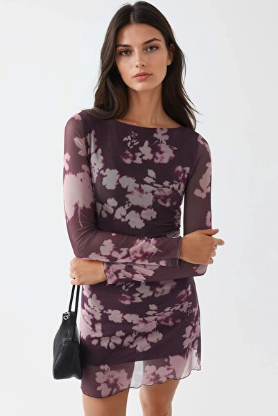 Hiccup BUSEM Çiçek Desenli Uzun Kollu Mini Elbise