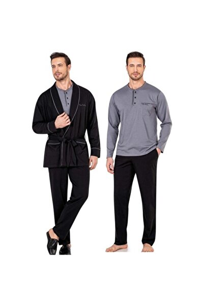 NazikEndam طقم بيجامة روتاشامبير مكون من 3 قطع 5605 - أسود