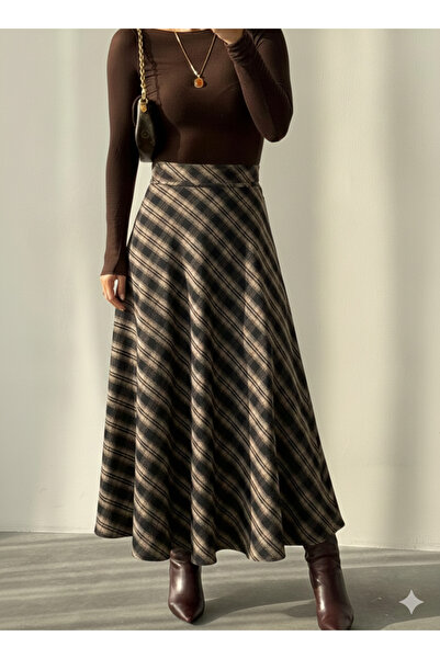 PINTORE Kadın Ekose Desenli Uzun Etek