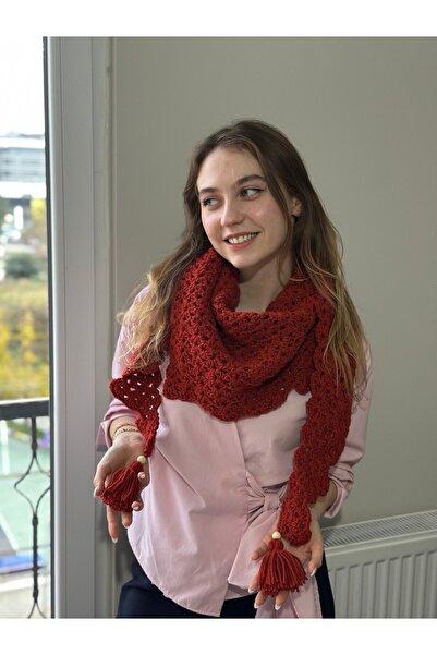 Nues Women's Handmade Cowboy Shawl Knitted Tassel Neck Collar / Tile