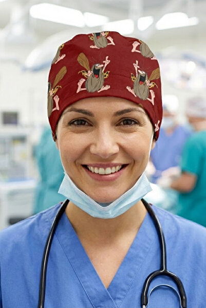 Lion Üniforma Kaptan Mağara Adamı Desenli Cerrahi Bone Unisex – Likralı Dokto...