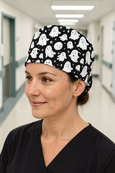 Lion Üniforma Hayalet Bobo Desenli Cerrahi Bone Unisex – Likralı Doktor Hemşi...