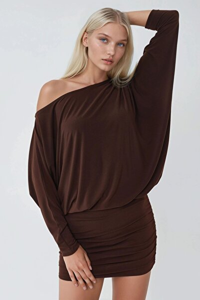 Hiccup Busem Asymmetrical Neckline Bodycon Mini Dress