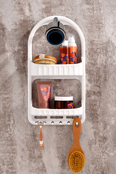 Ovio Ev&Yaşam 2 Katlı Banyo Düzenleyici Raf – 2 Bölmeli Askılı Duş Organizeri...