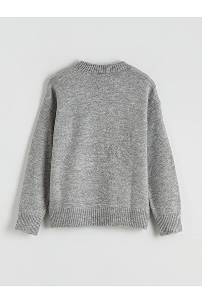 LC Waikiki Lcw Kids Gray Crew Neck Patterned Girls' Knitwear Sweater