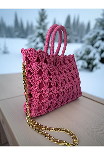 AHK Bag Beauty El Örgüsü Pembe File Çanta | Zincir Askılı Günlük Çanta
