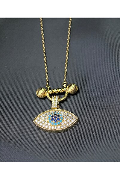 Mila Lumiere Evil Eye Gold Zircon Stone Steel Necklace with Eye Figure